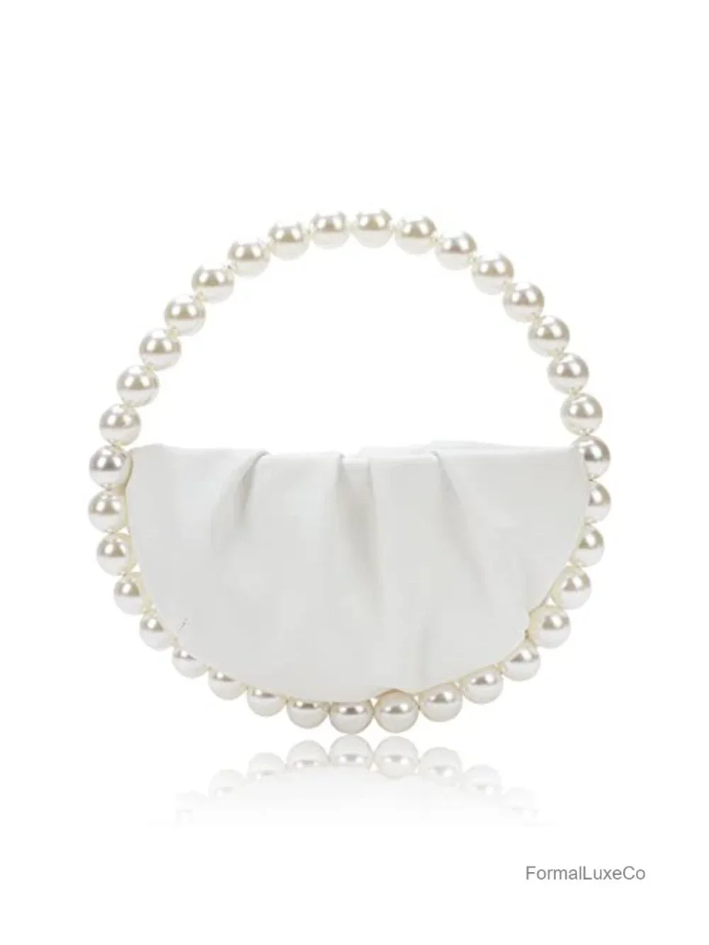 Faux Leather Pearl Handle Pleated Clutch Evening Bag Party Prom